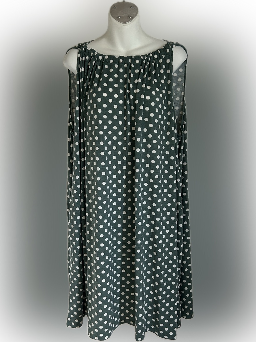 Polka Dot Midi Dress - Medium Green with White Dots. NWT